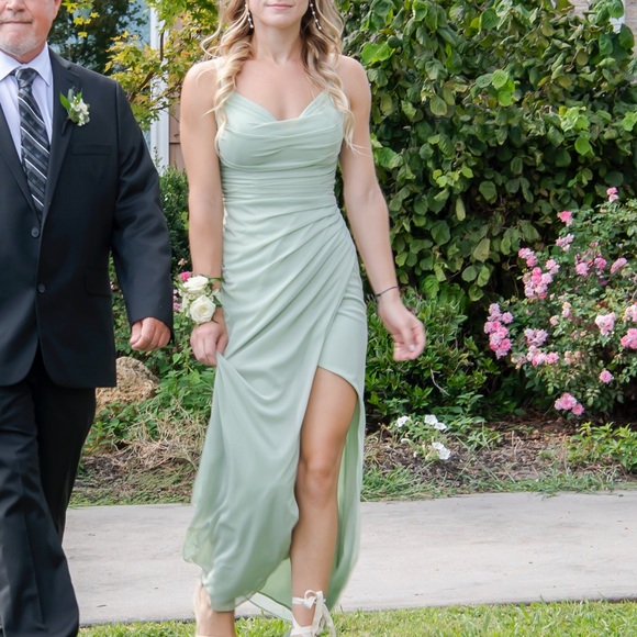 Azazie Deandra Sage Green Bridesmaid Dress Size A4 - Picture 10 of 10